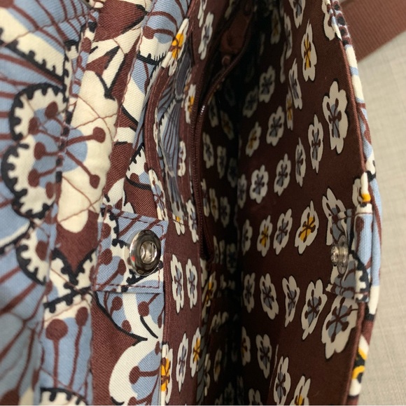 VERA BRADLEY Quilted SLATE BLOOMS Brown Blue LAPTOP Carry On TRAVEL Satchel BAG - Picture 7 of 9